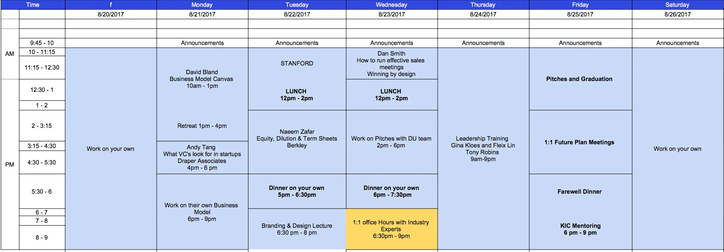 시간표 둘째 주